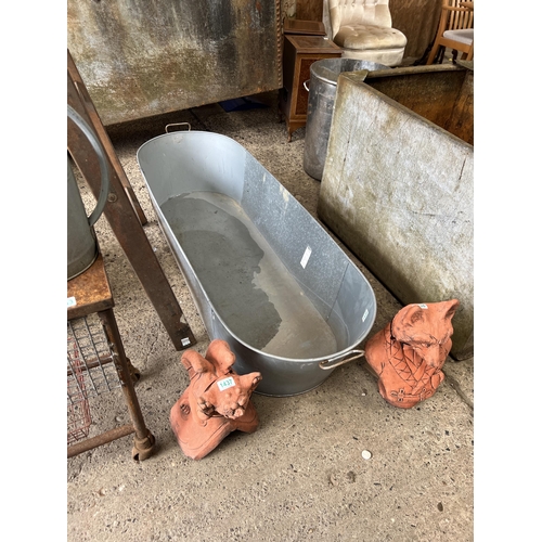 1438 - large galvanised bath / planter 59” x 20” x 12”