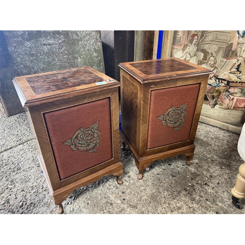 1463 - Pair ornate Period High Fidelity speakers model LS20 cabinets 14” x 12” x 22”