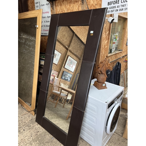 1472 - huge mirror brown leather frame 39” x 79”