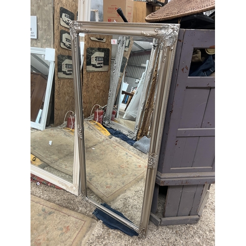 75 - ornate silver framed mirror 72cm x 160cm