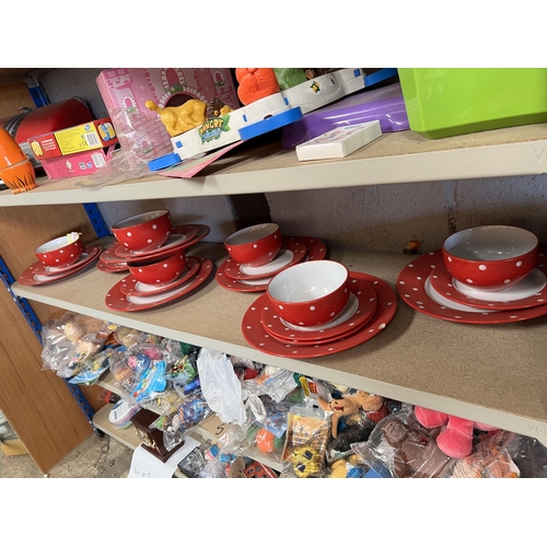 311 - Qty red white polka dot bowls & plates