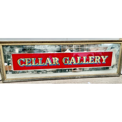 1 - large vintage framed PUB mirror 203cm long x 64cm , CELLAR GALLERY hand painted in gold / blue with ... 