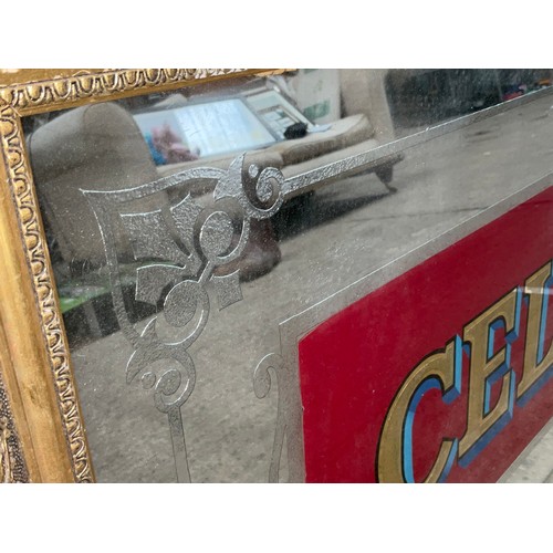 1 - large vintage framed PUB mirror 203cm long x 64cm , CELLAR GALLERY hand painted in gold / blue with ... 