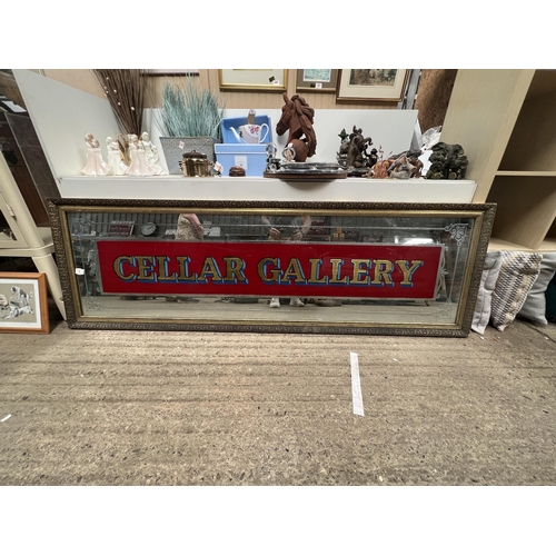 1 - large vintage framed PUB mirror 203cm long x 64cm , CELLAR GALLERY hand painted in gold / blue with ... 