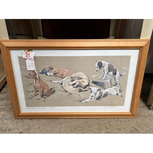 21 - framed limited edition print Trouble in store , puppy dogs