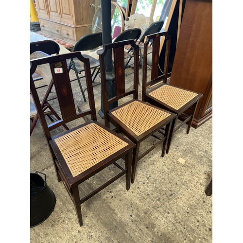 64 - 3 x inlaid dining chairs with cane seats