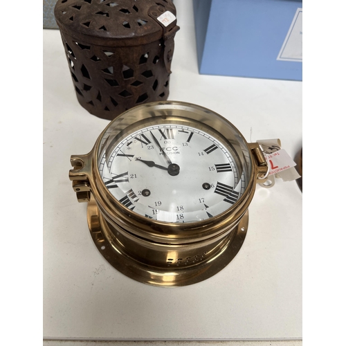 7 - heavy brass ships mechanical wall clock working with key