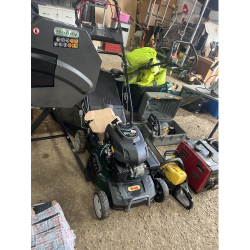 364 - Webb petrol mower , push button start , with charger , poor running needs attention,