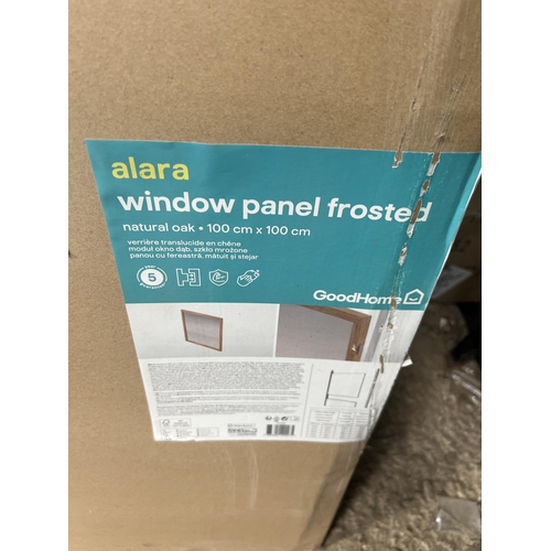 421 - new boxed Alara frosted window panel natural pal frame 100cm x 100cm