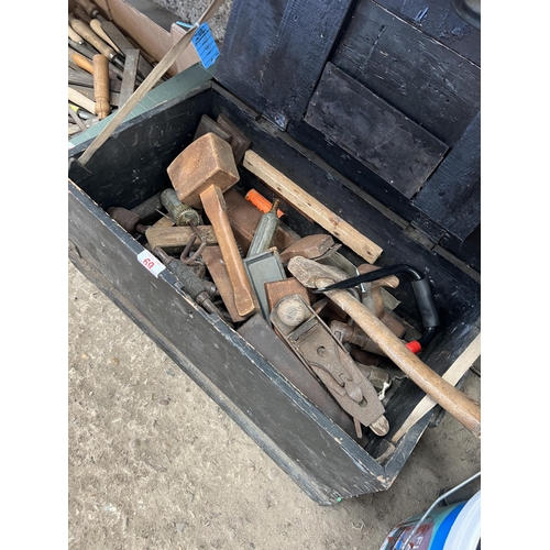 69 - wood tool box plus contents