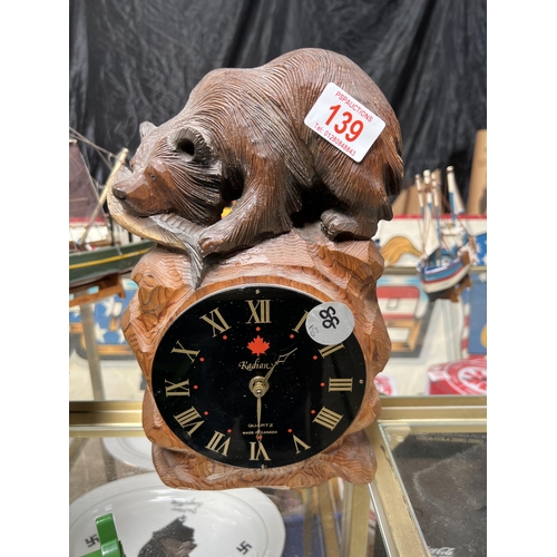 139 - carved bear / salmon clock made in Canada