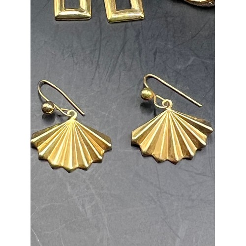 63 - 6 x pairs earrings , yellow / gold coloured designs as per pics