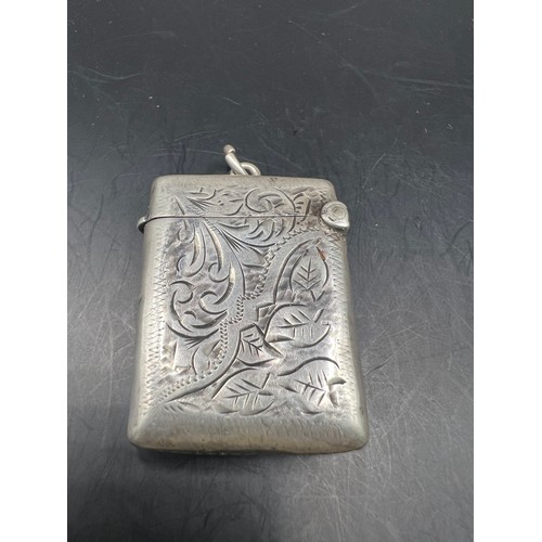 67 - Sterling Silver Vesta case , engraved silver vesta case with chain hoop , full English hallmarks , w... 