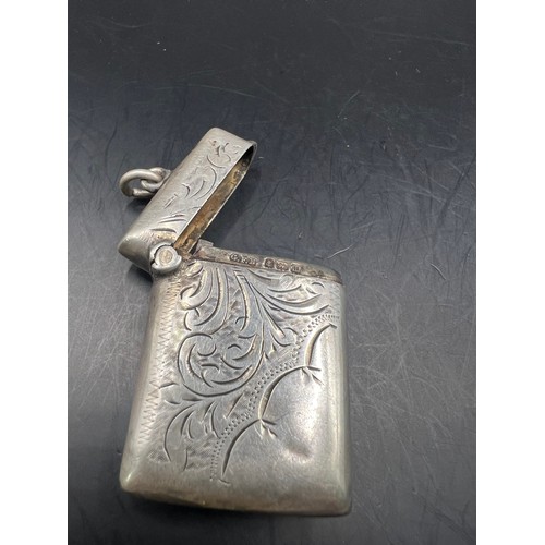 67 - Sterling Silver Vesta case , engraved silver vesta case with chain hoop , full English hallmarks , w... 
