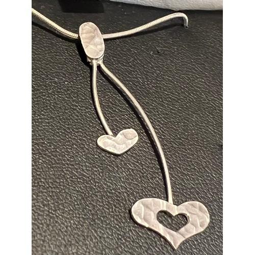 86 - Silver heart pendant with necklace , elegant design pendant unusual double drop heart pendant with a... 