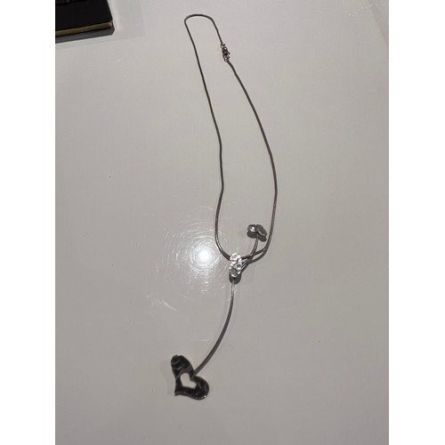 86 - Silver heart pendant with necklace , elegant design pendant unusual double drop heart pendant with a... 