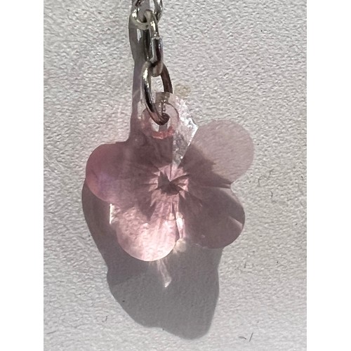 89 - Clear Pink stone flower shaped drop earrings with silver mount , stamped 925 , diameter of flower 11... 