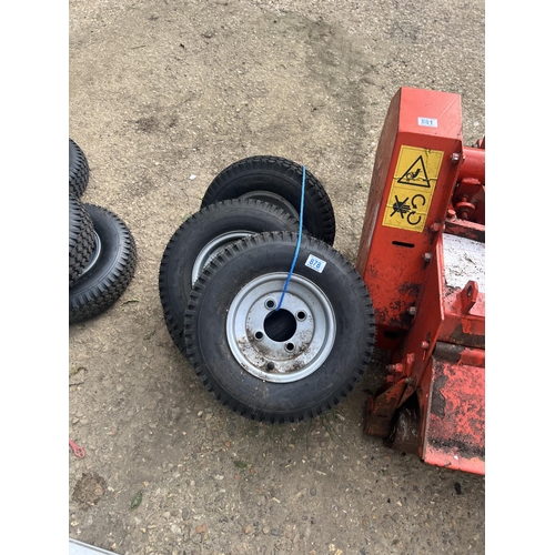 878 - trailer tyres and hubs good condition