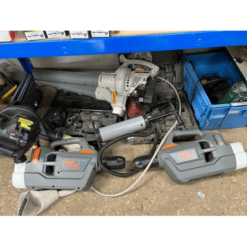 348 - bottom shelf mixed petrol blowers / cordless blowers etc…