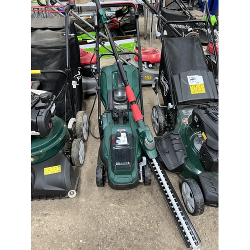 351 - Webb cordless mower & pole hedge cutter with battery & charger