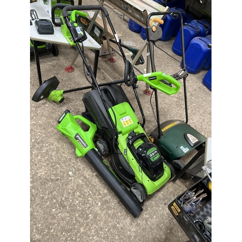 423 - Greenworks 24v cordless mower , strimmer ,