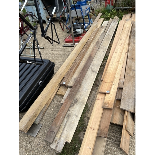 598 - Qty lengths wood planks various lengths / thickness longest apricot 13ft