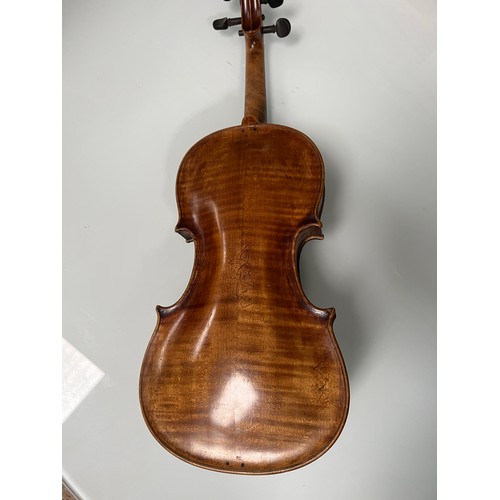 249 - violin in case with bow , for restoration hand written label inside