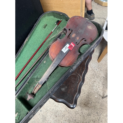 250 - violin in case with bow , for restoration no label