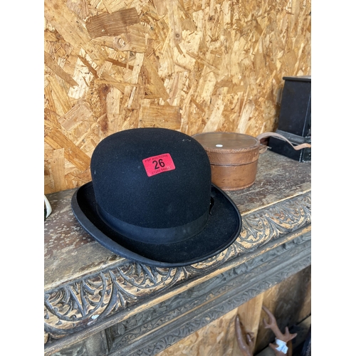 26 - Lock & Co London bowler hat & leather collar box r576