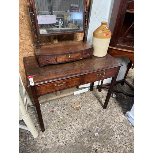 41 - Oak 2 draw table with brass handles