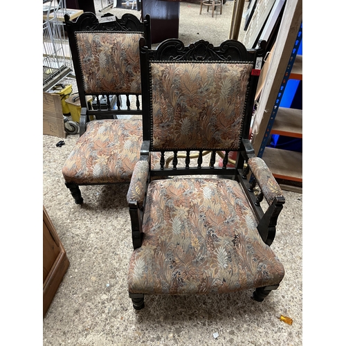 535 - pair lounge chairs with carved frames