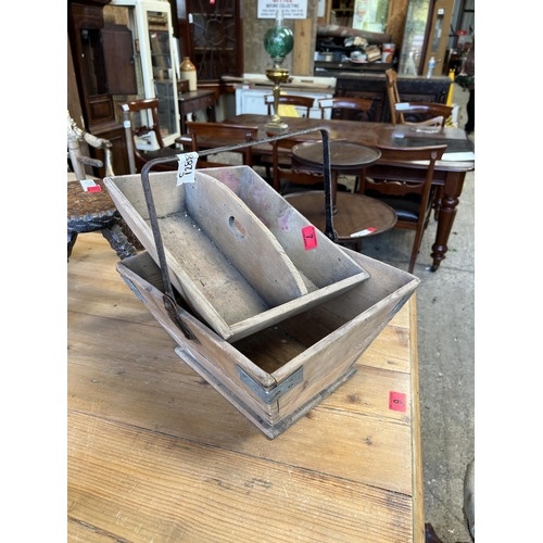 7 - vintage trug with tray / metal handle housemaids box