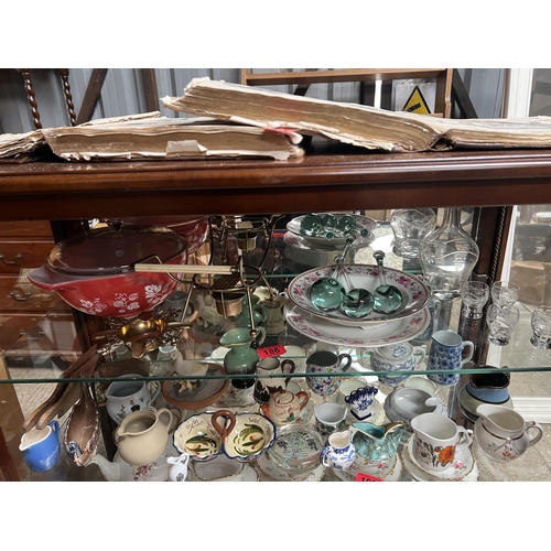 shelf mixed vintage glass decanter , plates , etc..