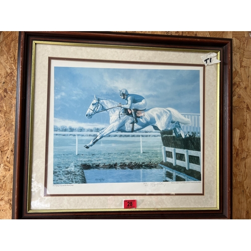 28 - 3 x large framed horse racing pictures , Desert Orchid by Roy miller Ltd edition signed print , 1992... 