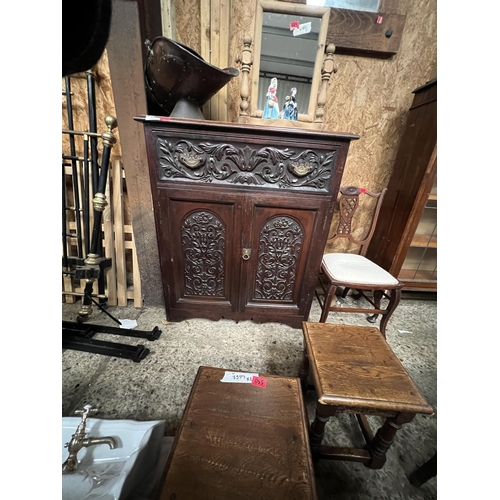 571 - antique carved front sideboard / cupboard with brass handles...