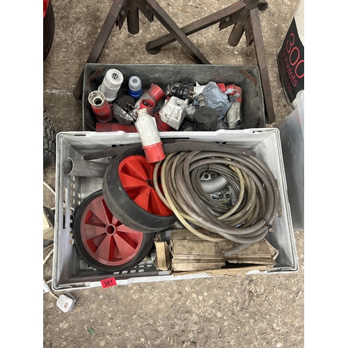 381 - 2 x crates mixed , electric connectors / wheels airlines etc..