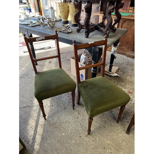 406 - 2 x green upholstered oak framed chairs