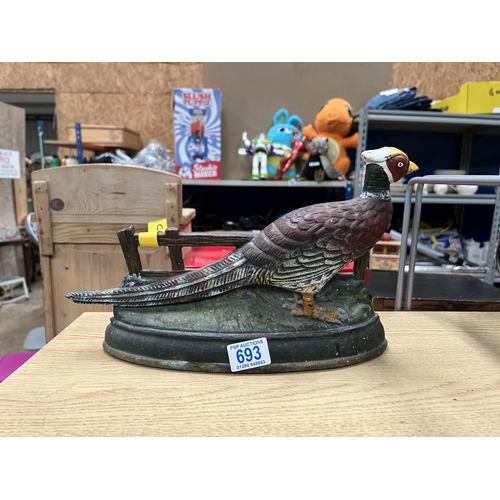 693 - cast iron door stop pheasant