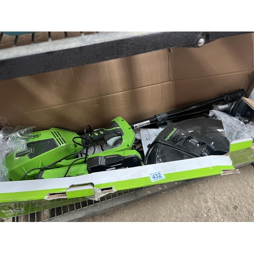 432 - Greenworks cordless strimmer with battery / charger