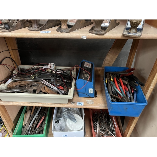 703 - shelf mixed pliers , battery charger , adjustble spanners