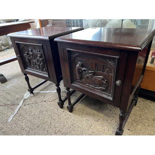 25 - pair carved front mahogany cabinets...