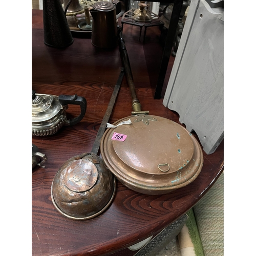 288 - copper warming pan plus scoop