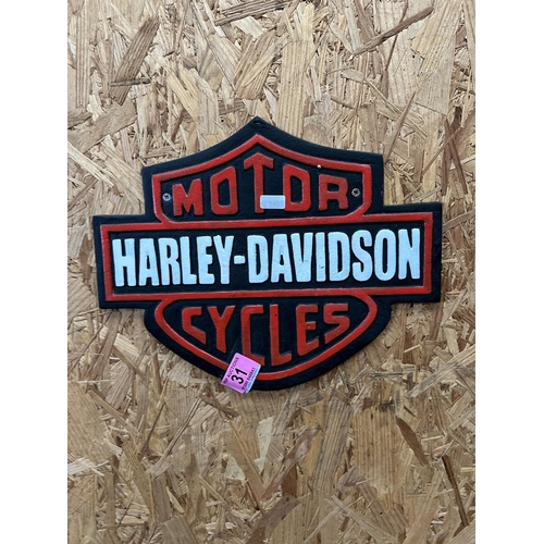 31 - Cast iron Harley Davidson plaque h