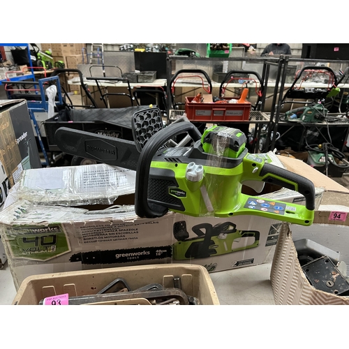 92 - Greenworks cordless chainsaw with battery & charger