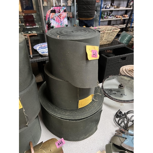 445 - 3 x rolls army surplus nylon webbing , 2 rolls 150mm wide 50 metres and big roll 100 metres