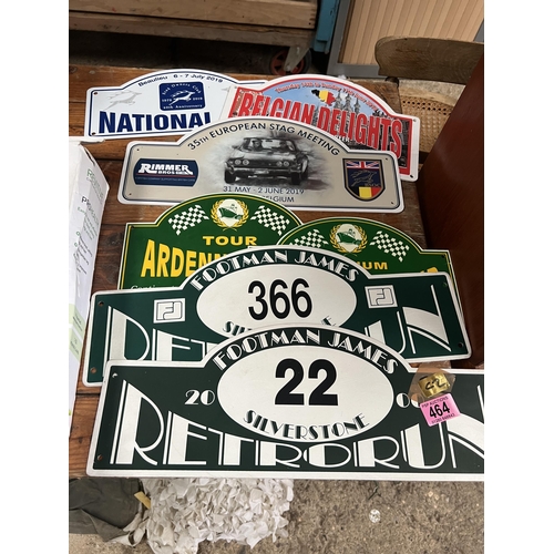 464 - 6 x classic car rally car plaques