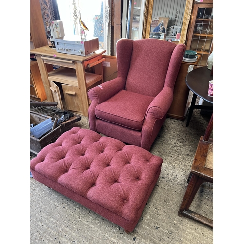 5 - Wing back chair plus matching foot stool