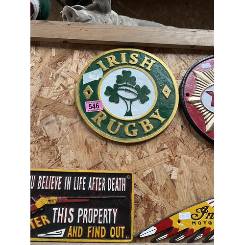 546 - cast iron wall plaque h IRISH RUGBY