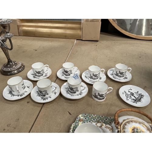 519 - Royal Worcester cups & saucers x 8 , decorated with birds