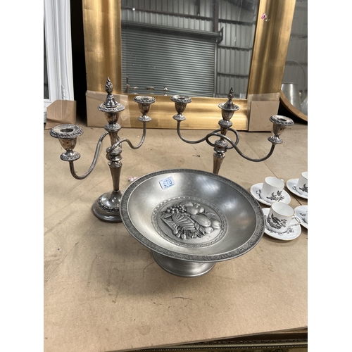 520 - pair plated candelabras plus footed fruit bowl